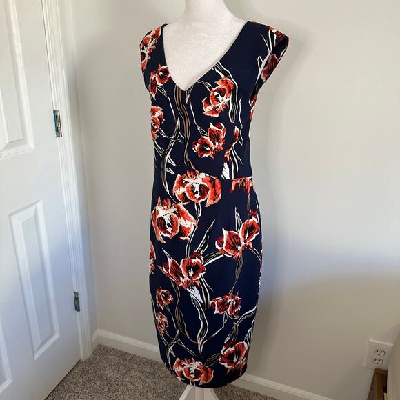 Ivanka Trump navy blue floral midi dress size 10 - Picture 4 of 12